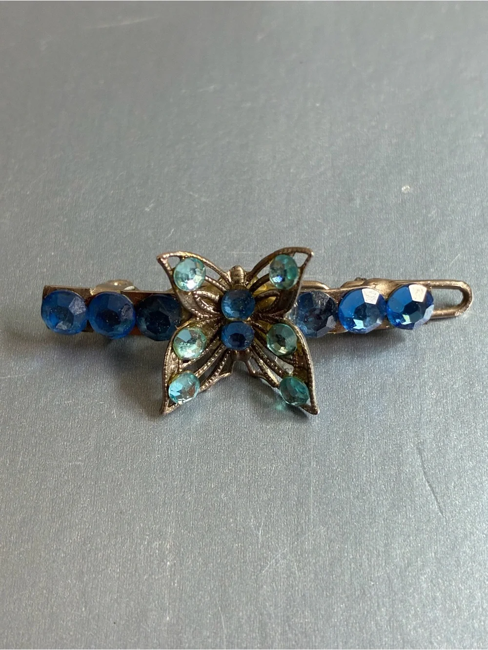 Vintage Blue Butterfly Rhinestone Hair Clip - Hair Accessories